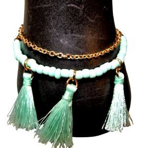 Vintage Seafoam Green Tassel Bead & Chain Bracelet